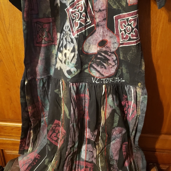 V.C. Torias Handpainted Vintage Artist Dropwaist Dress Art to Wear OS - Picture 4 of 12